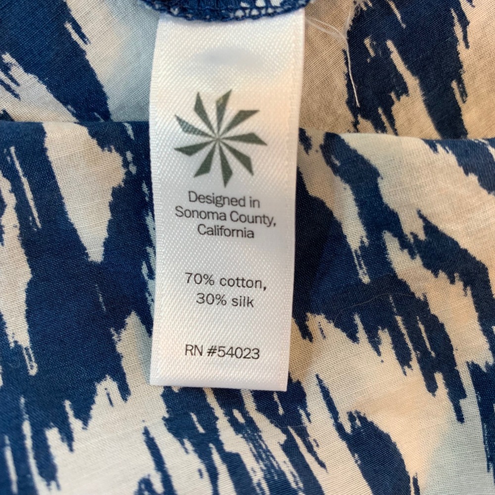Athleta Ikat Print Tunic Top Women XXS Blue White Cotton Silk Shirt Dress Preppy - Picture 5 of 14
